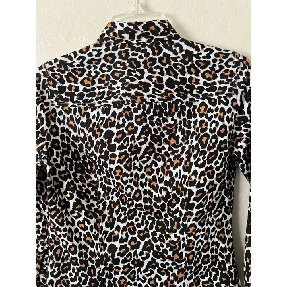 NWOT J. Crew Perfect Shirt in Leopard Print Linen/Cotton Blend in Size 0